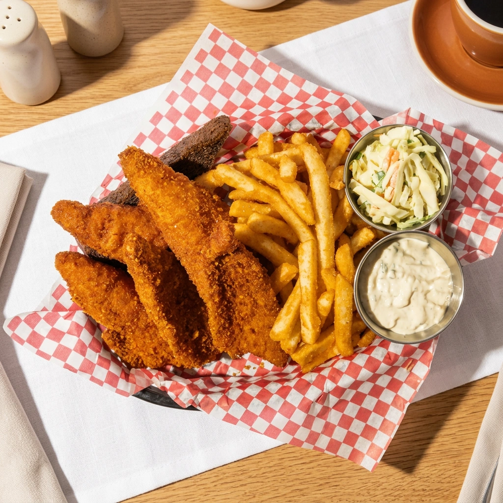 Perch dinner with Lake Erie perch at Sunset Cafe, St. Thomas, ON